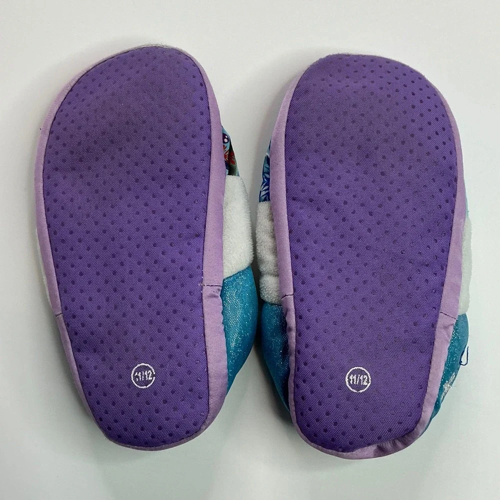Disney Blue Frozen Slippers Kids 11/12 Anna Elsa Sparkle House Shoes